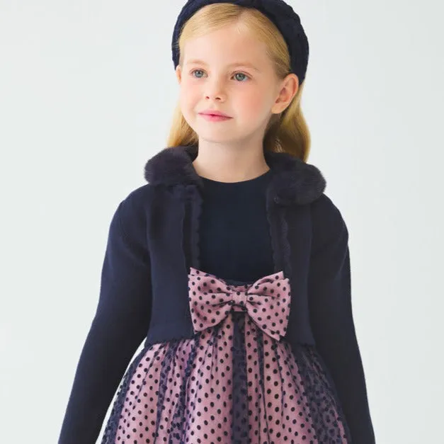 Abel & Lula Faux Fur Collar Bolero Cardigan _Navy 5818-92