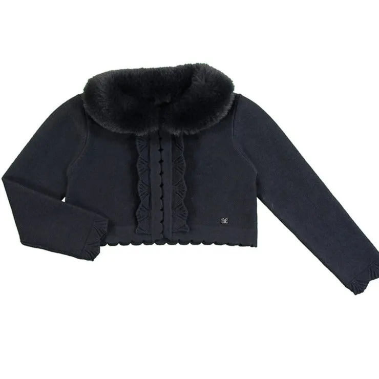 Abel & Lula Faux Fur Collar Bolero Cardigan _Navy 5818-92