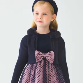 Abel & Lula Faux Fur Collar Bolero Cardigan _Navy 5818-92