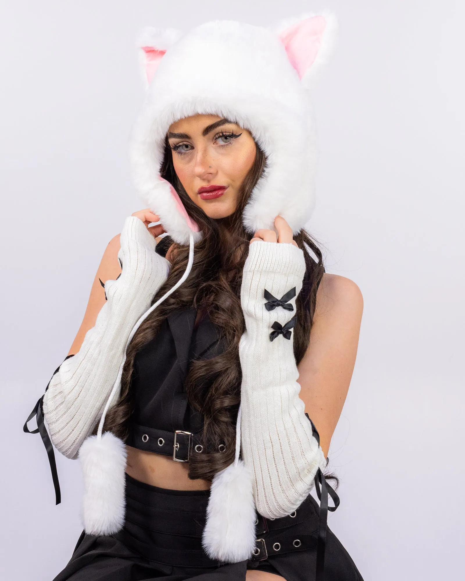 All In A Bow Unisex White Knit Arm Warmers (Pair)