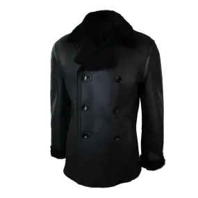 Black German Double-Breasted Leather Military Coat