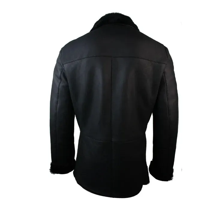Black German Double-Breasted Leather Military Coat