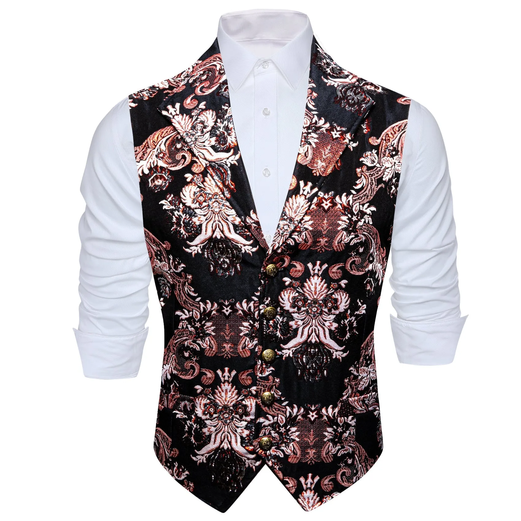 Black Pink Red Floral Jacquard Men's Collar Suit Vest