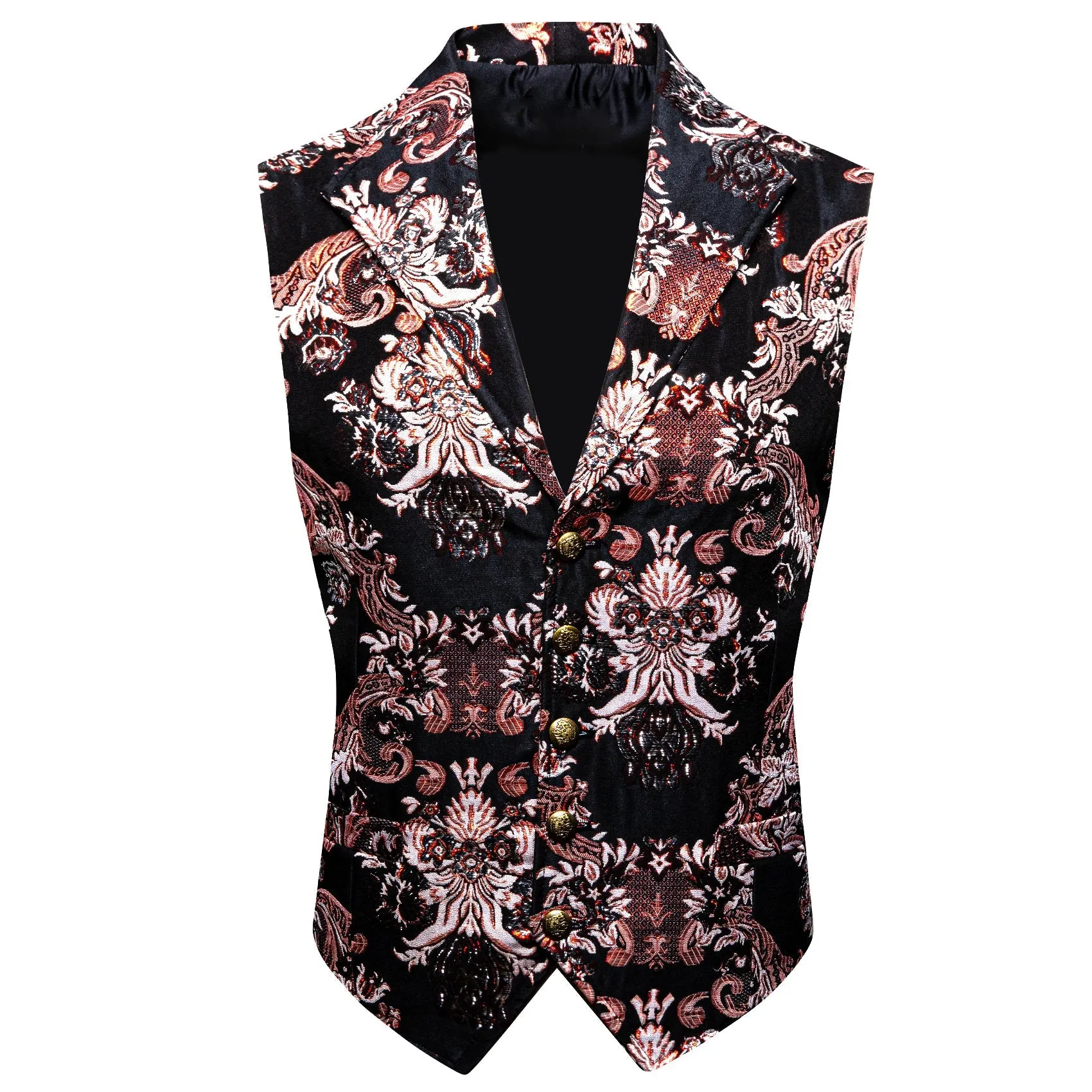 Black Pink Red Floral Jacquard Men's Collar Suit Vest