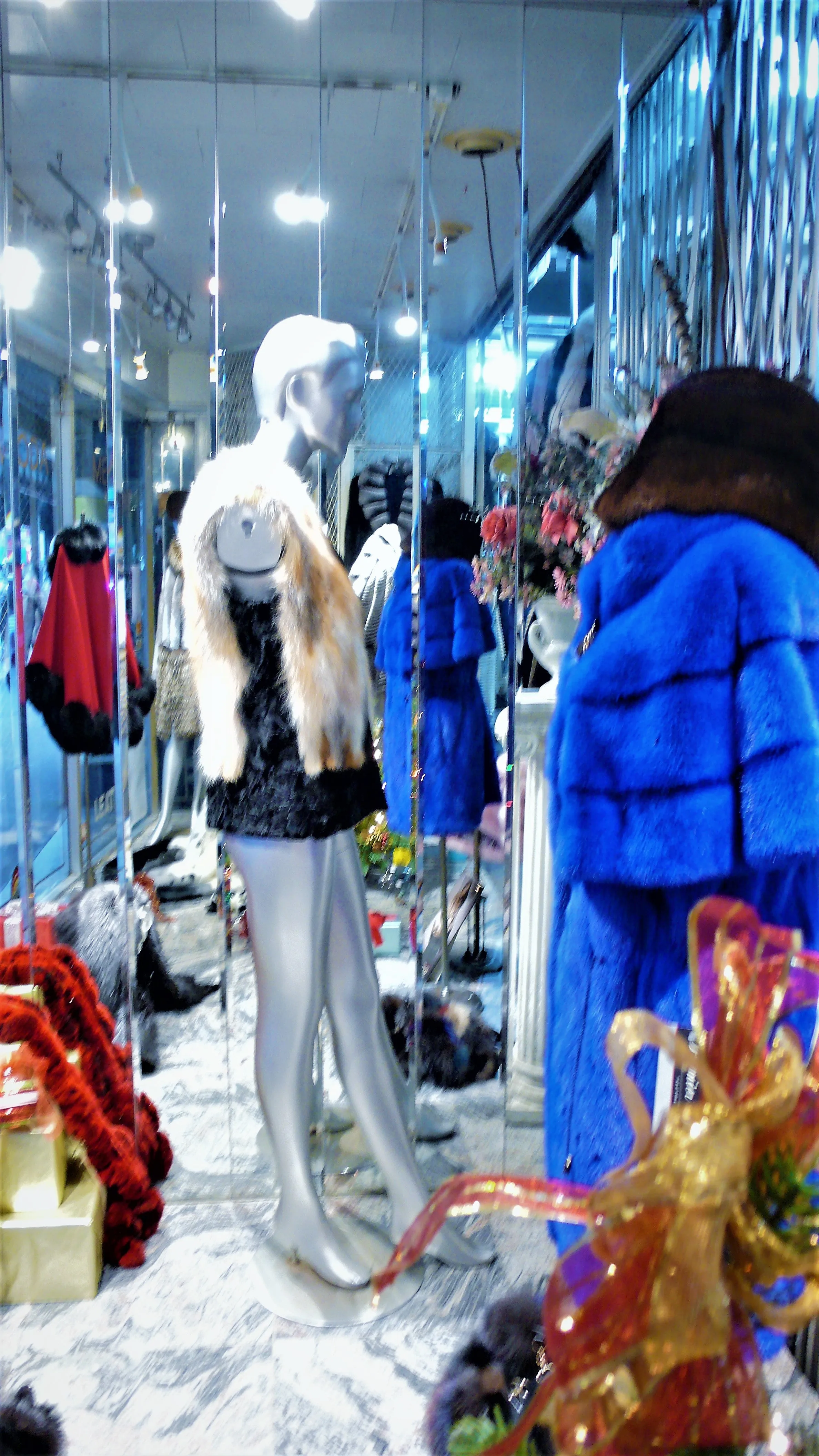 Black SWAKARA Fur Vest with Red Fox Fur Front Back Trim PREMIER FURS
