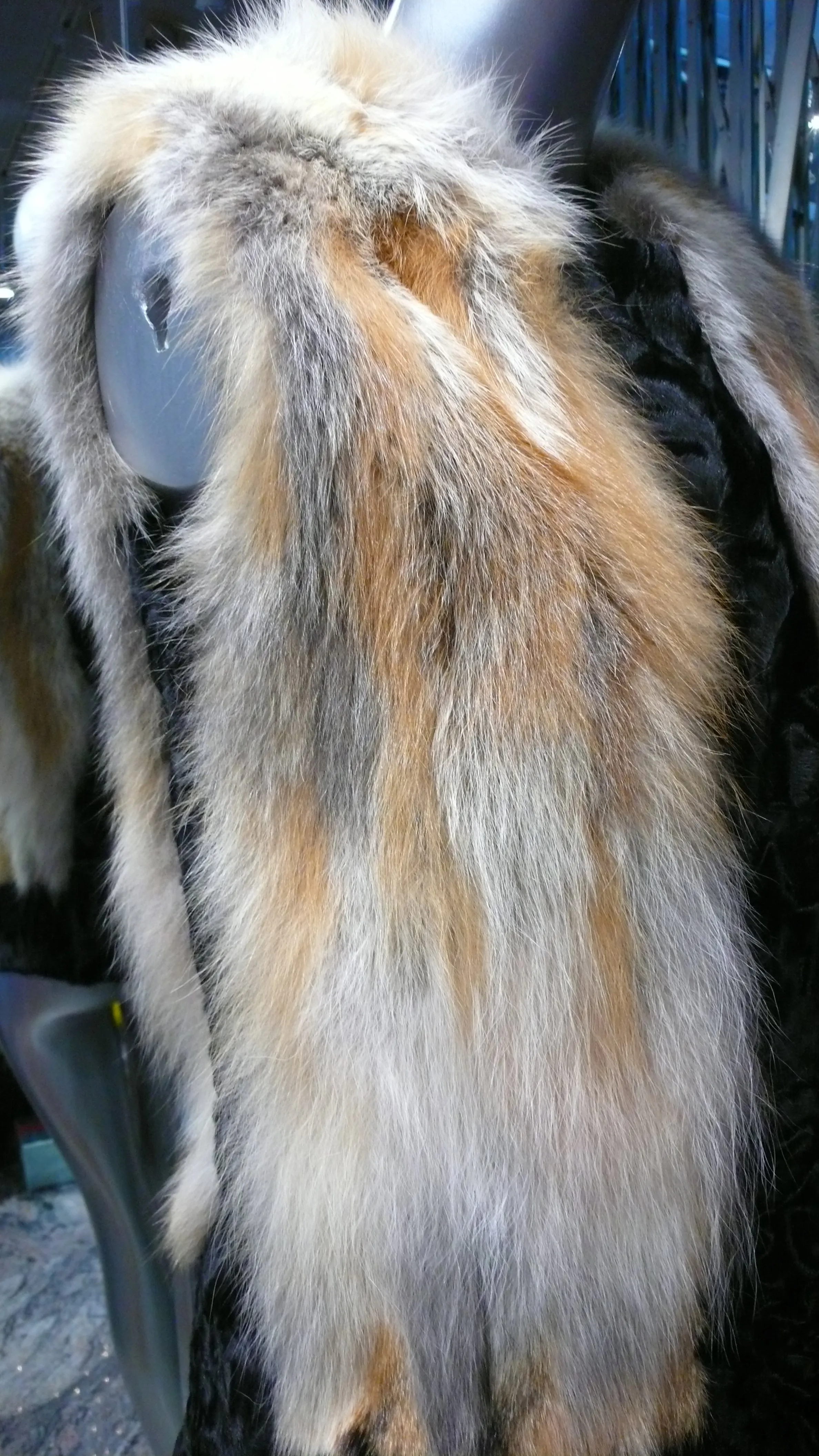 Black SWAKARA Fur Vest with Red Fox Fur Front Back Trim PREMIER FURS