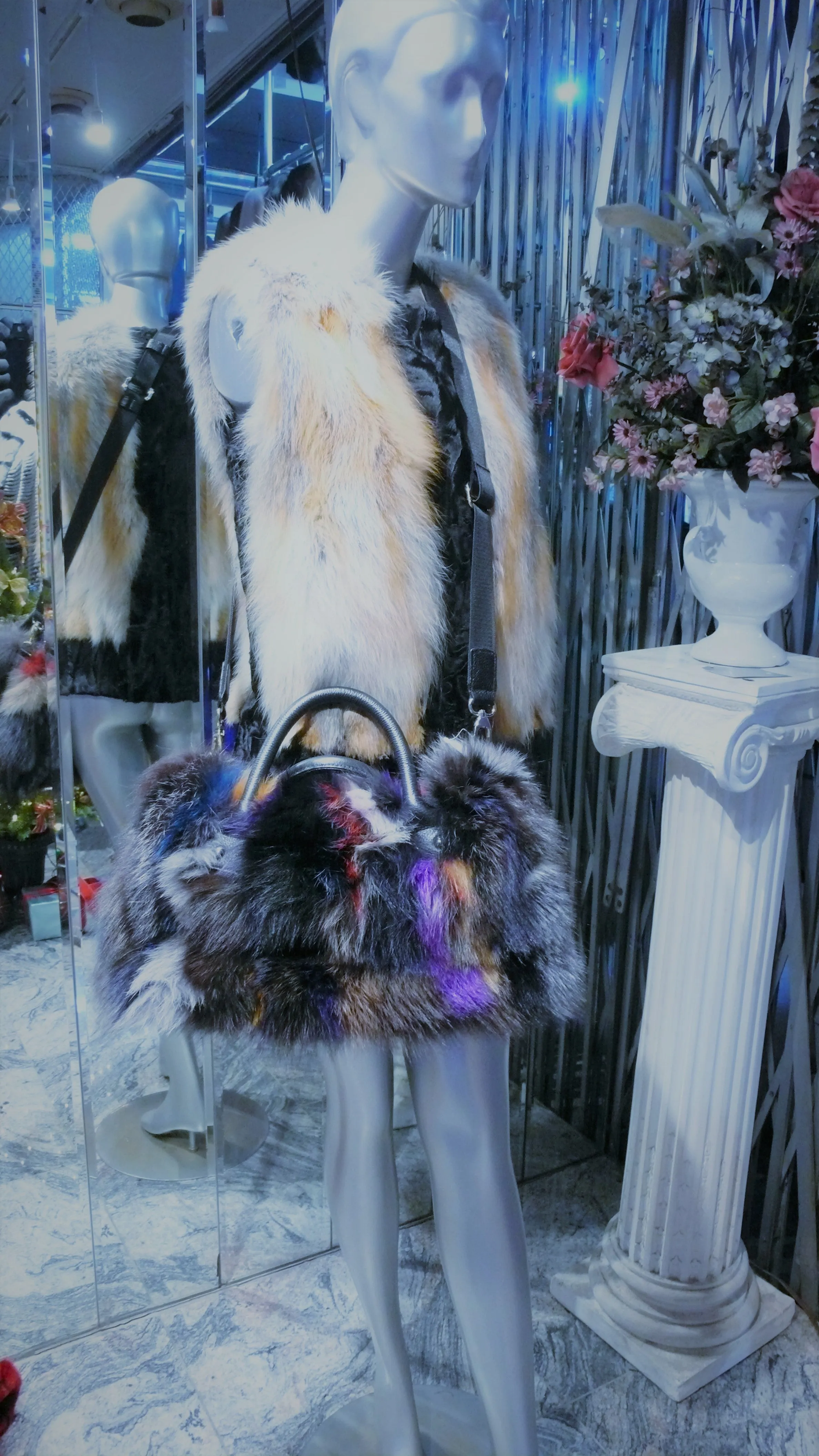 Black SWAKARA Fur Vest with Red Fox Fur Front Back Trim PREMIER FURS