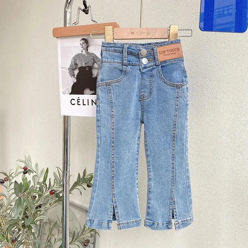 Children's Fashion Jeans Pants 2024 Fall New Products Girls Retro Casual Pants Little Girl Party Street Style Pure Cotton Jeans