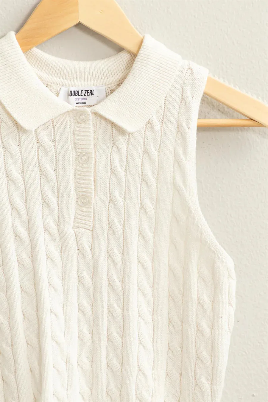 CREAM CABLE KNIT POLO TANK