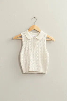 CREAM CABLE KNIT POLO TANK