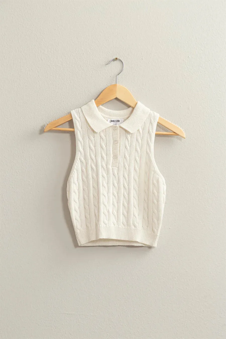 CREAM CABLE KNIT POLO TANK