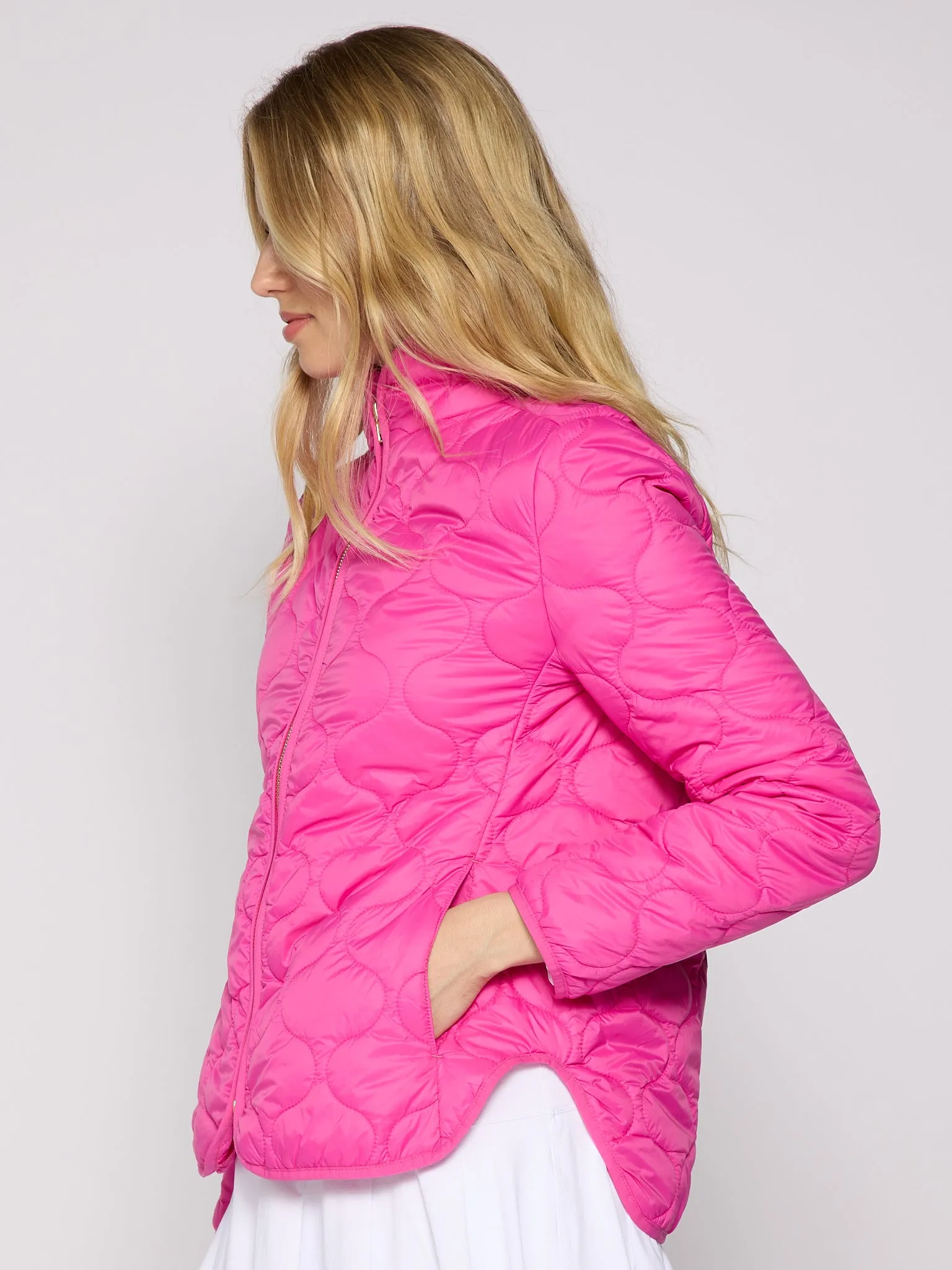 Double Zipper Padded Jacket In Hot Pink