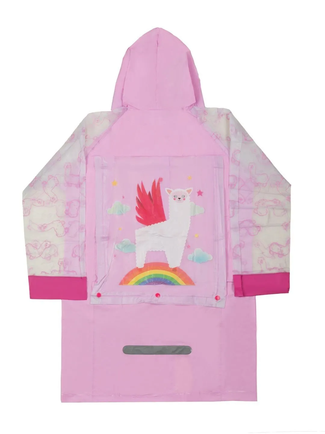 Enchanted Llama Pink Raincoat for Girls with Cute Ear Details and Colorful Pockets