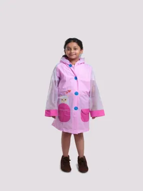 Enchanted Llama Pink Raincoat for Girls with Cute Ear Details and Colorful Pockets