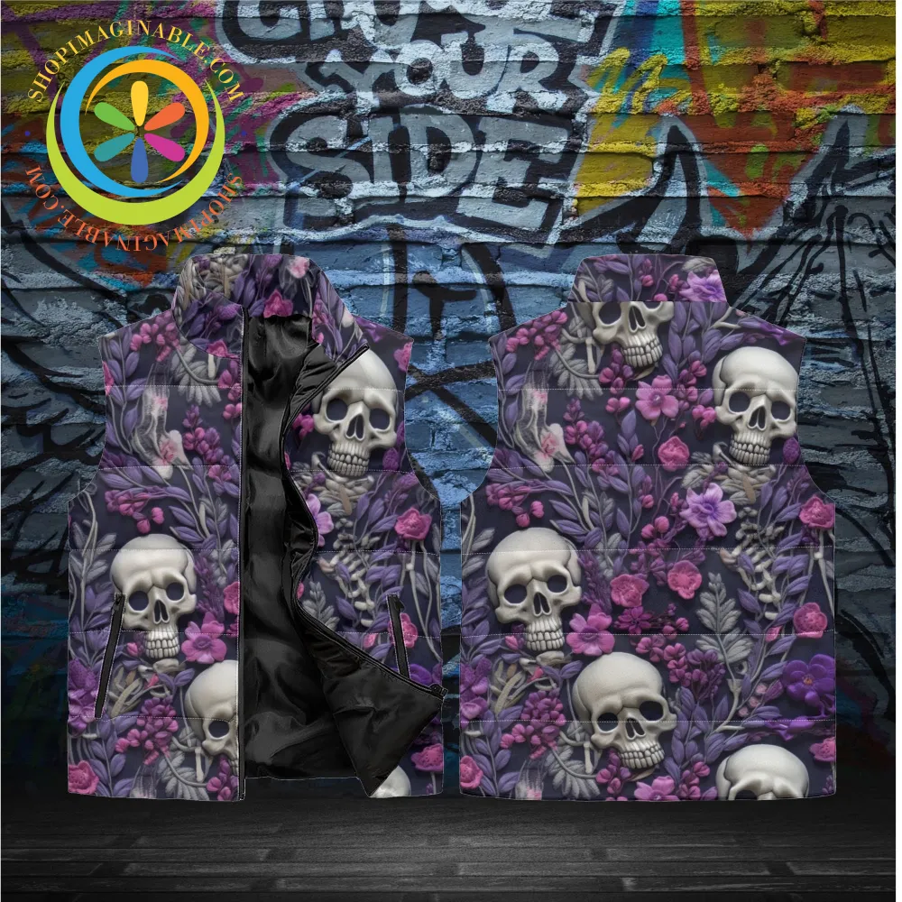 Floral Skulls Puffer Vest