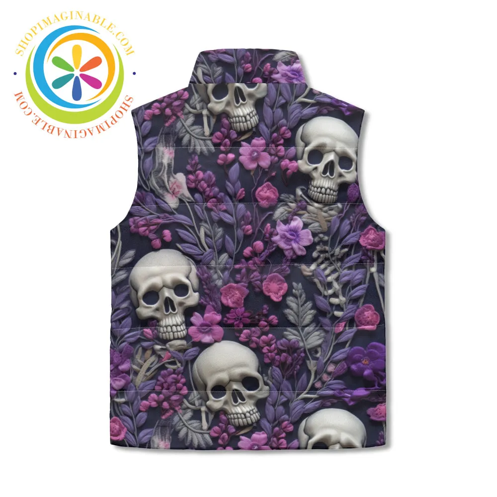 Floral Skulls Puffer Vest
