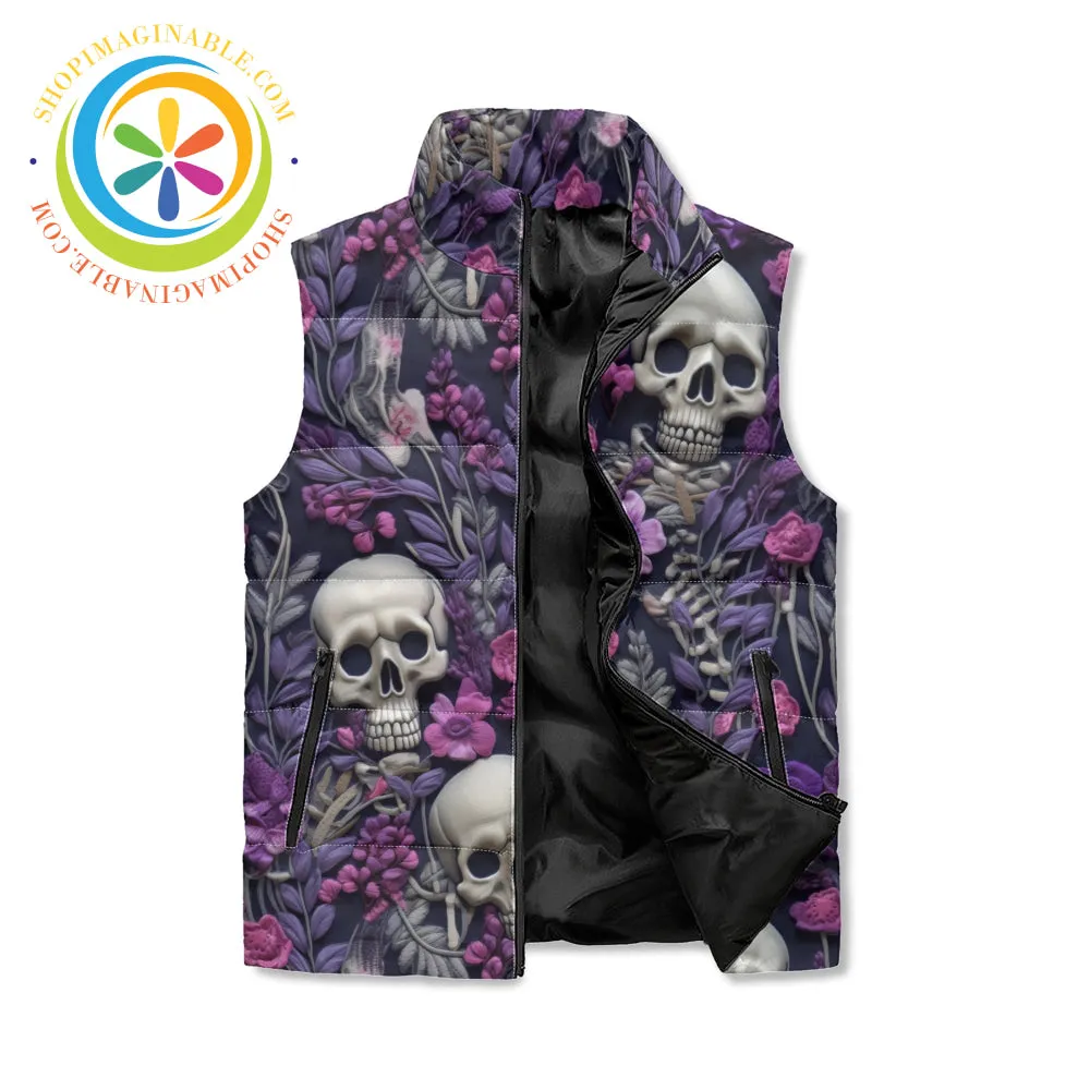 Floral Skulls Puffer Vest