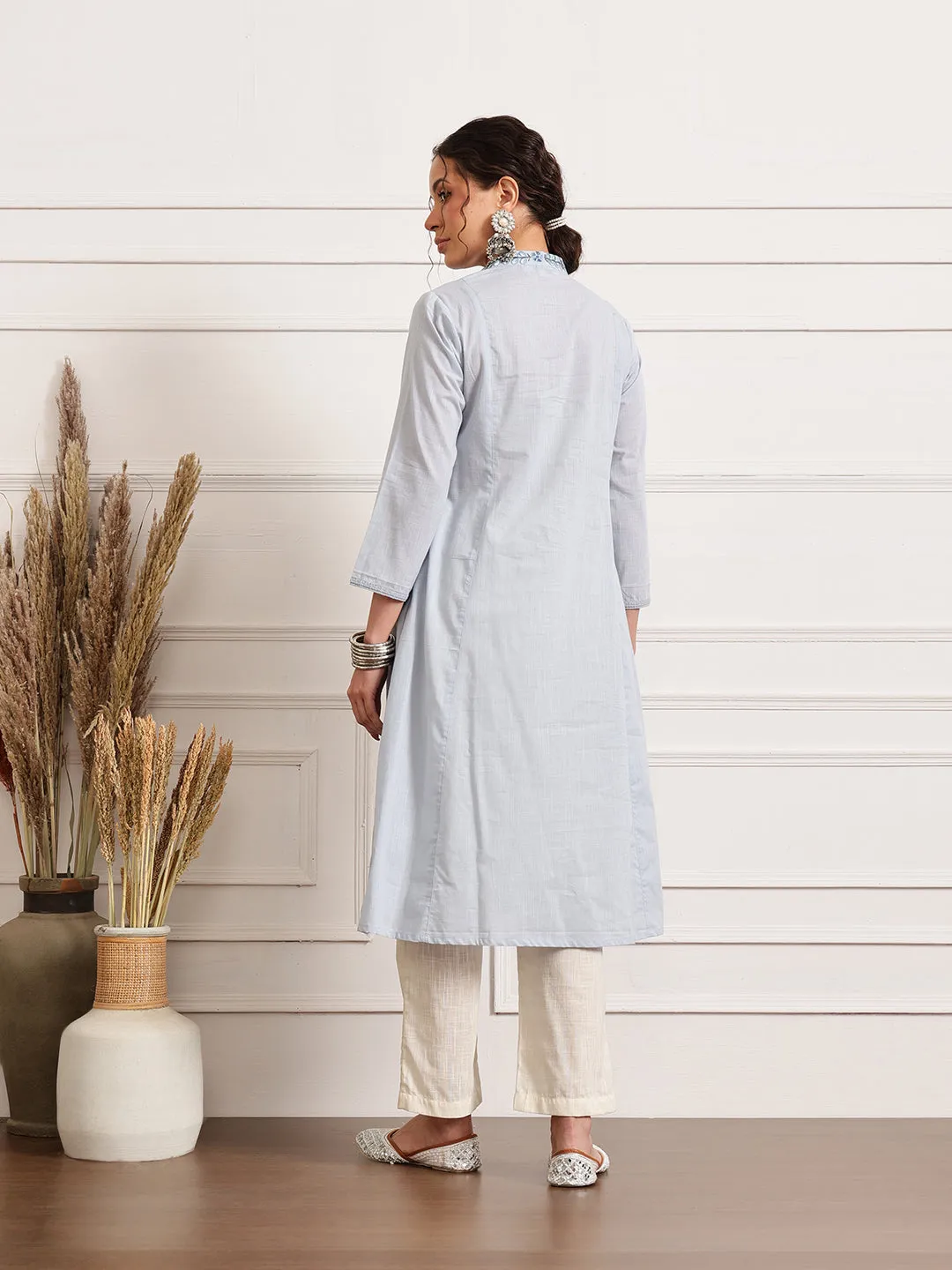 Frost Collared Long Kurta Plus Size