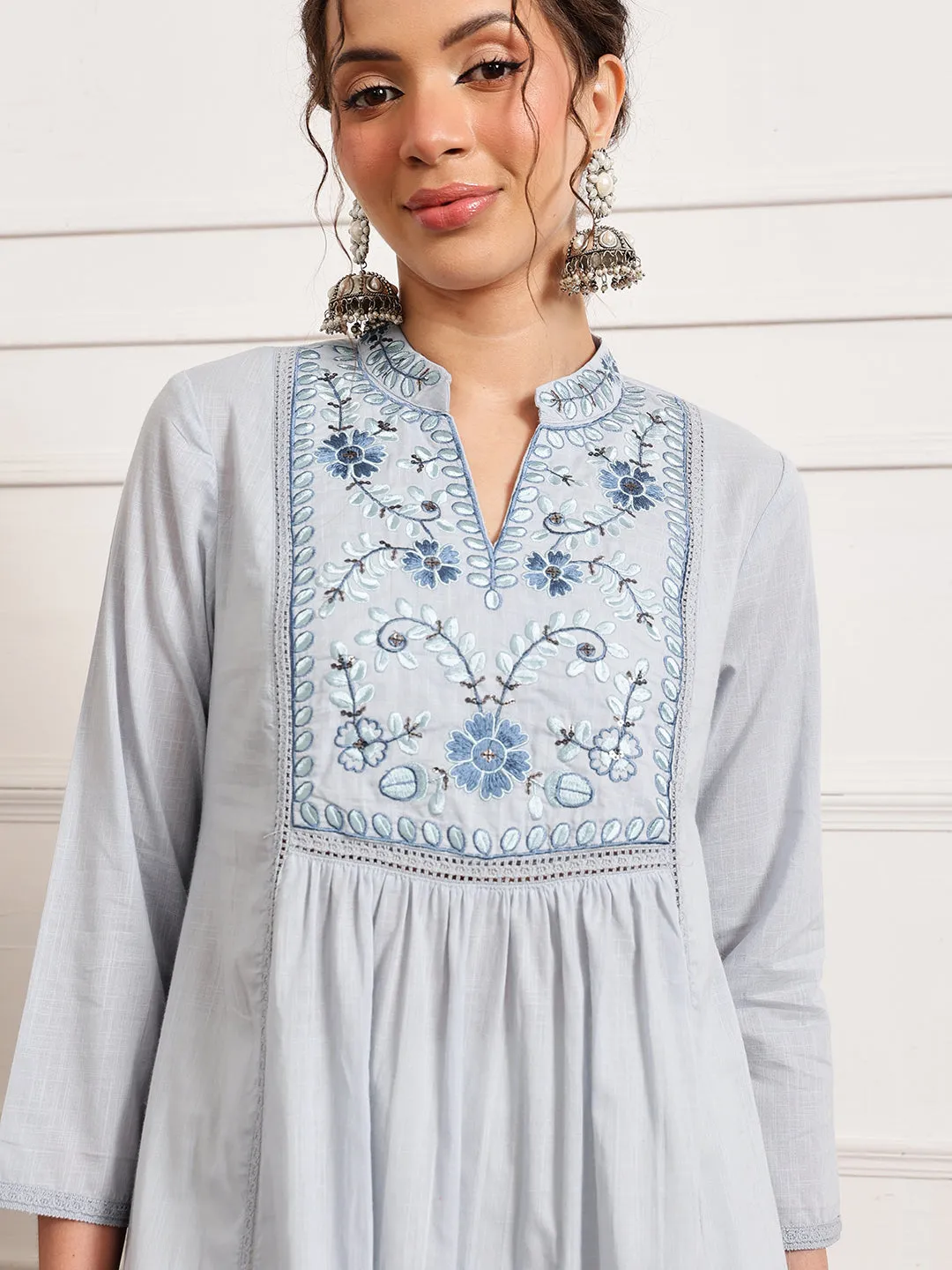 Frost Collared Long Kurta Plus Size