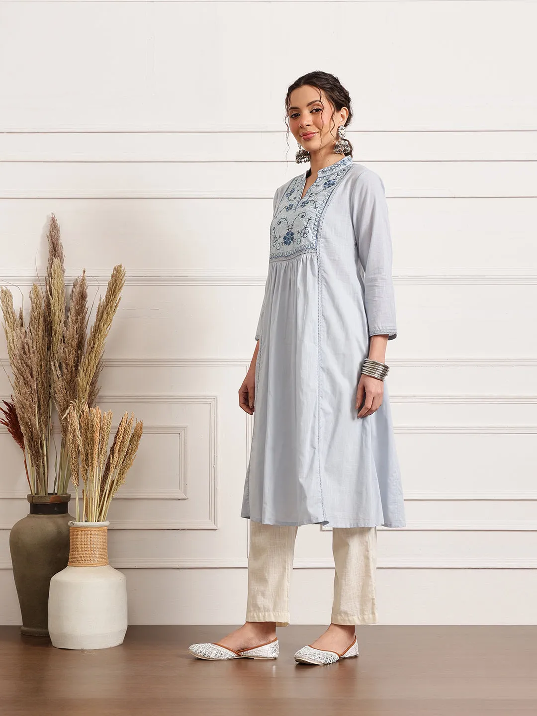 Frost Collared Long Kurta Plus Size