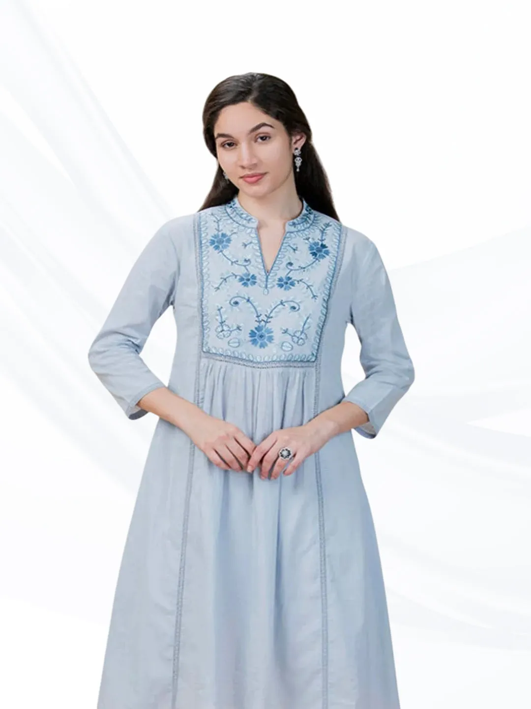 Frost Collared Long Kurta Plus Size