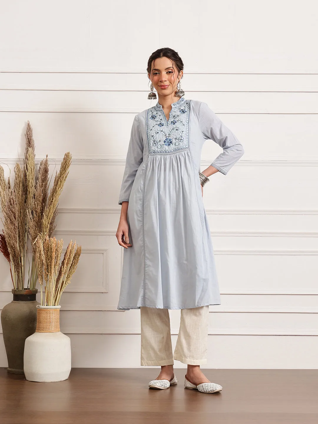 Frost Collared Long Kurta Plus Size