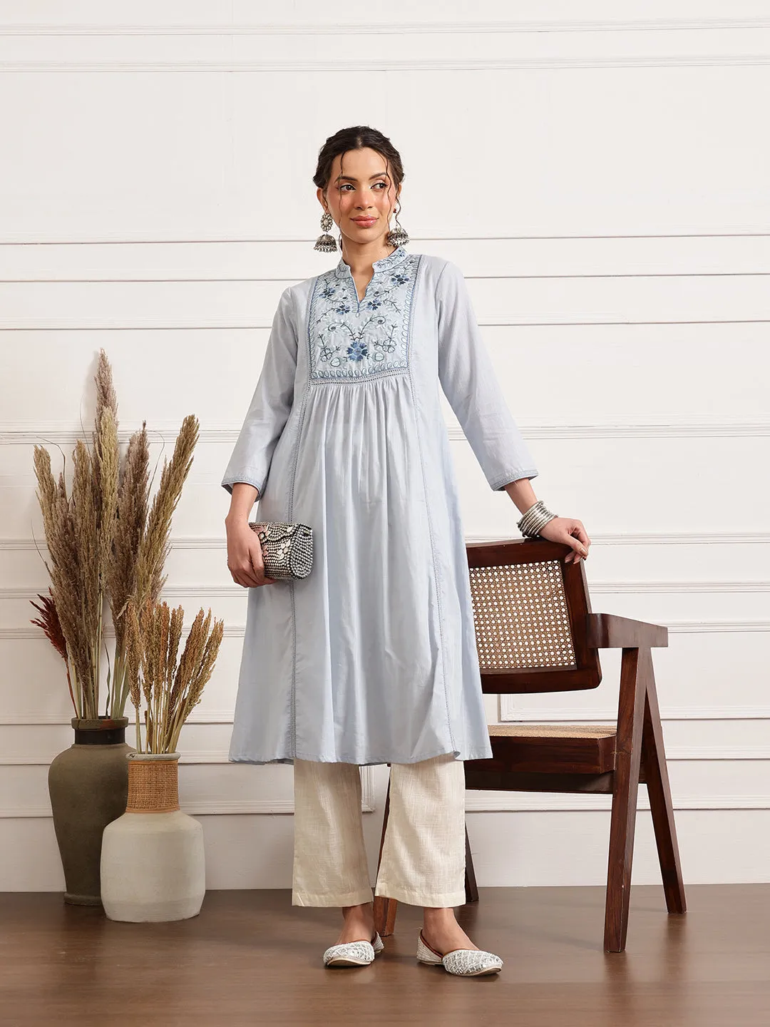 Frost Collared Long Kurta Plus Size