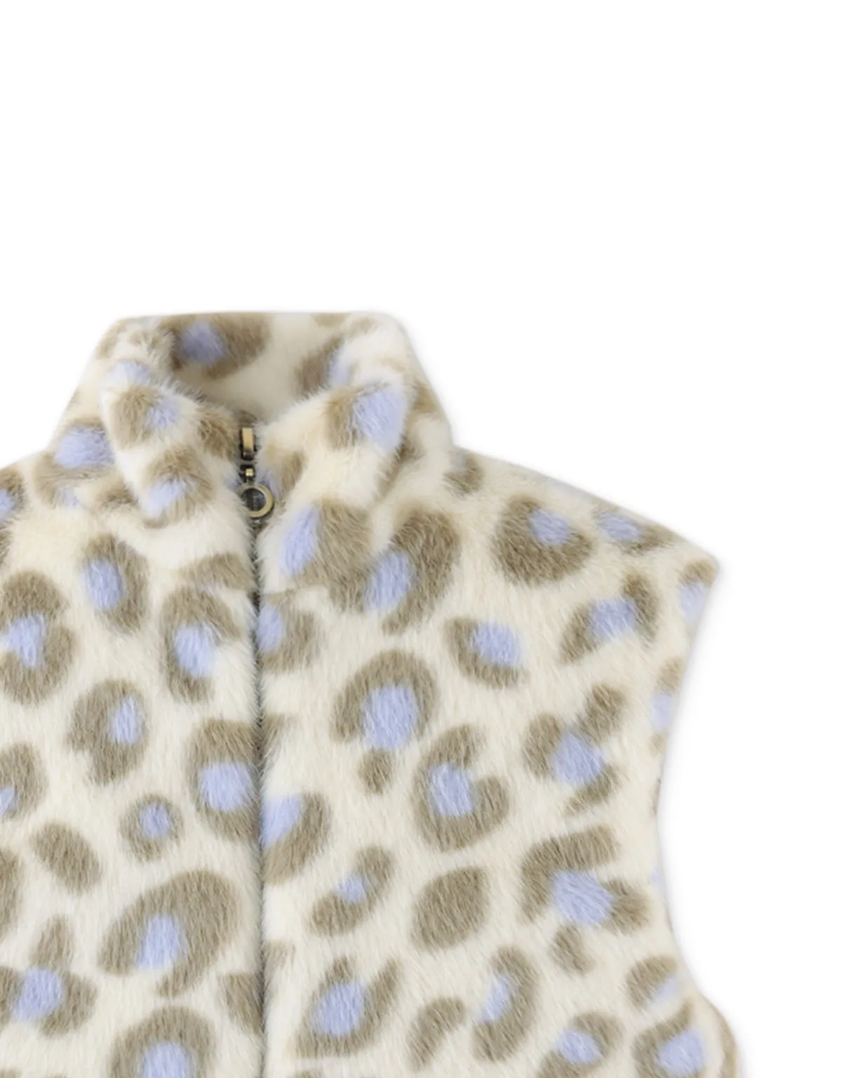 GIRLS PRINTED FUR VEST WITH WITH ZIP UP STAND COLLAR