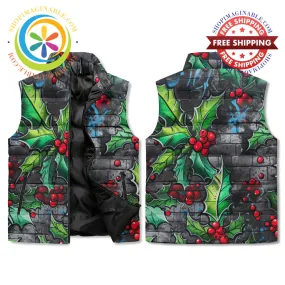 Holiday Graffiti Holly Unisex Zip Up Puffer Vest