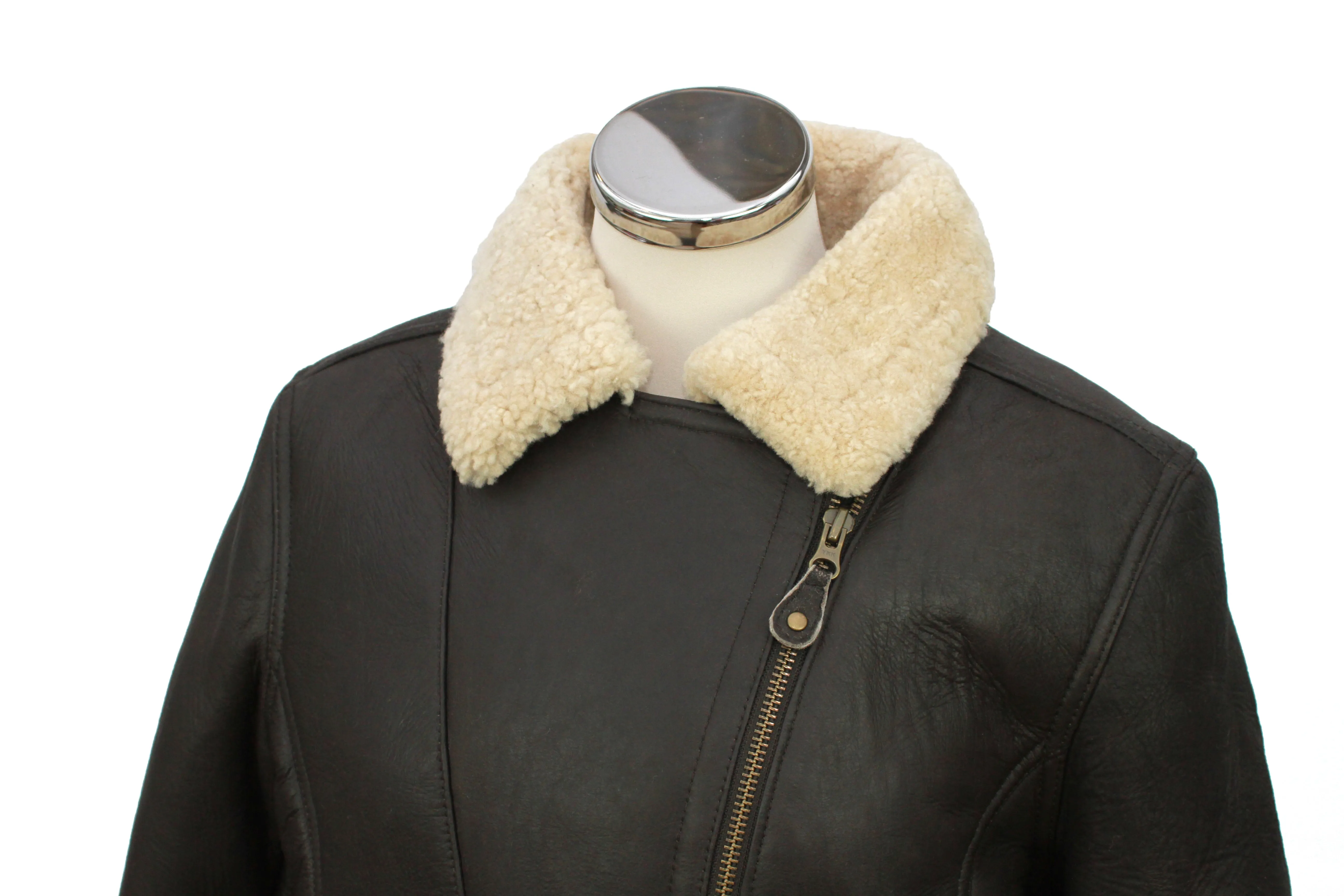 Ladies Mepal Leather Sheepskin Flying Jacket - Dark Brown