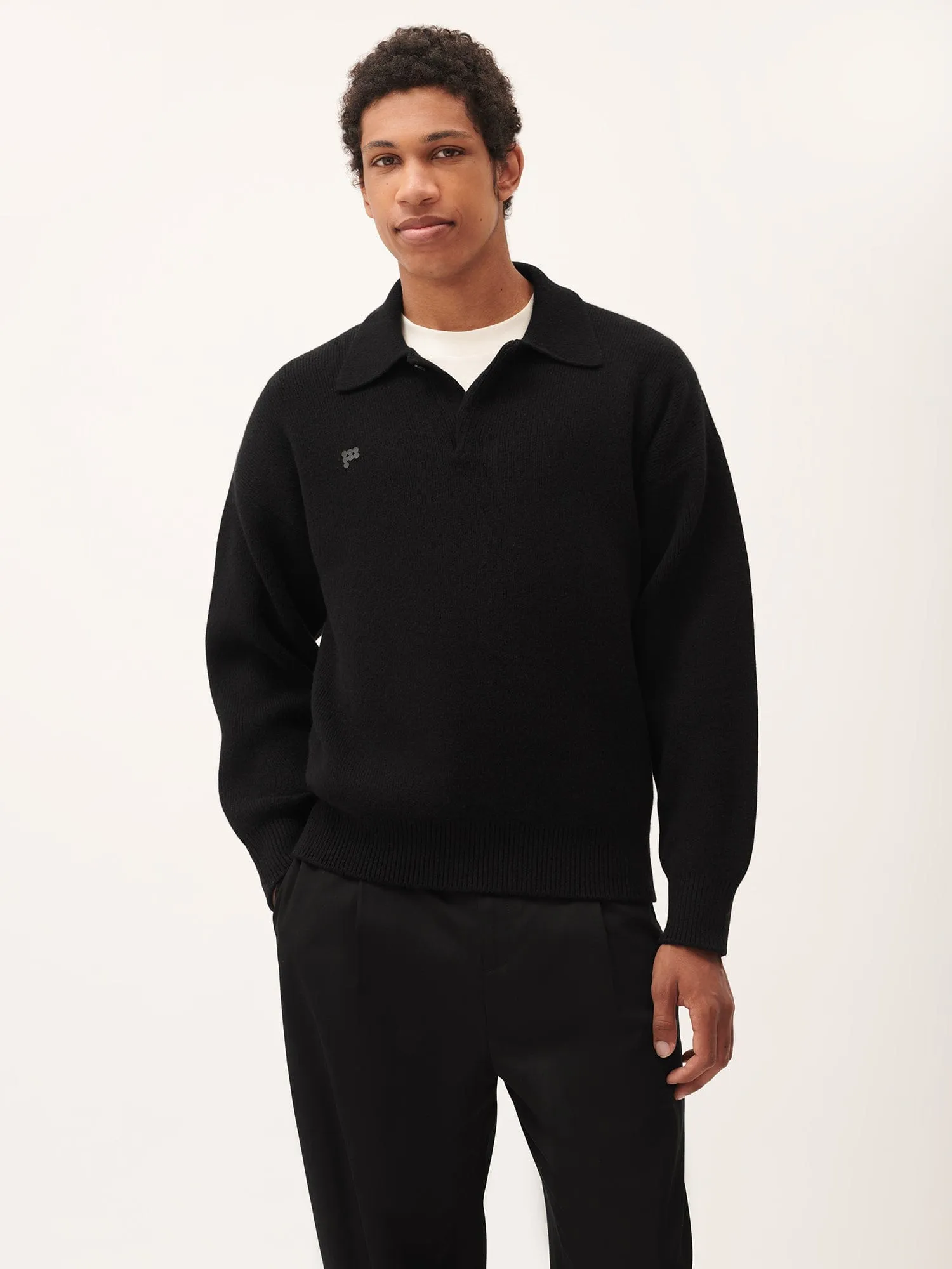 Mens DNA Recycled Cashmere Polo Sweater—black