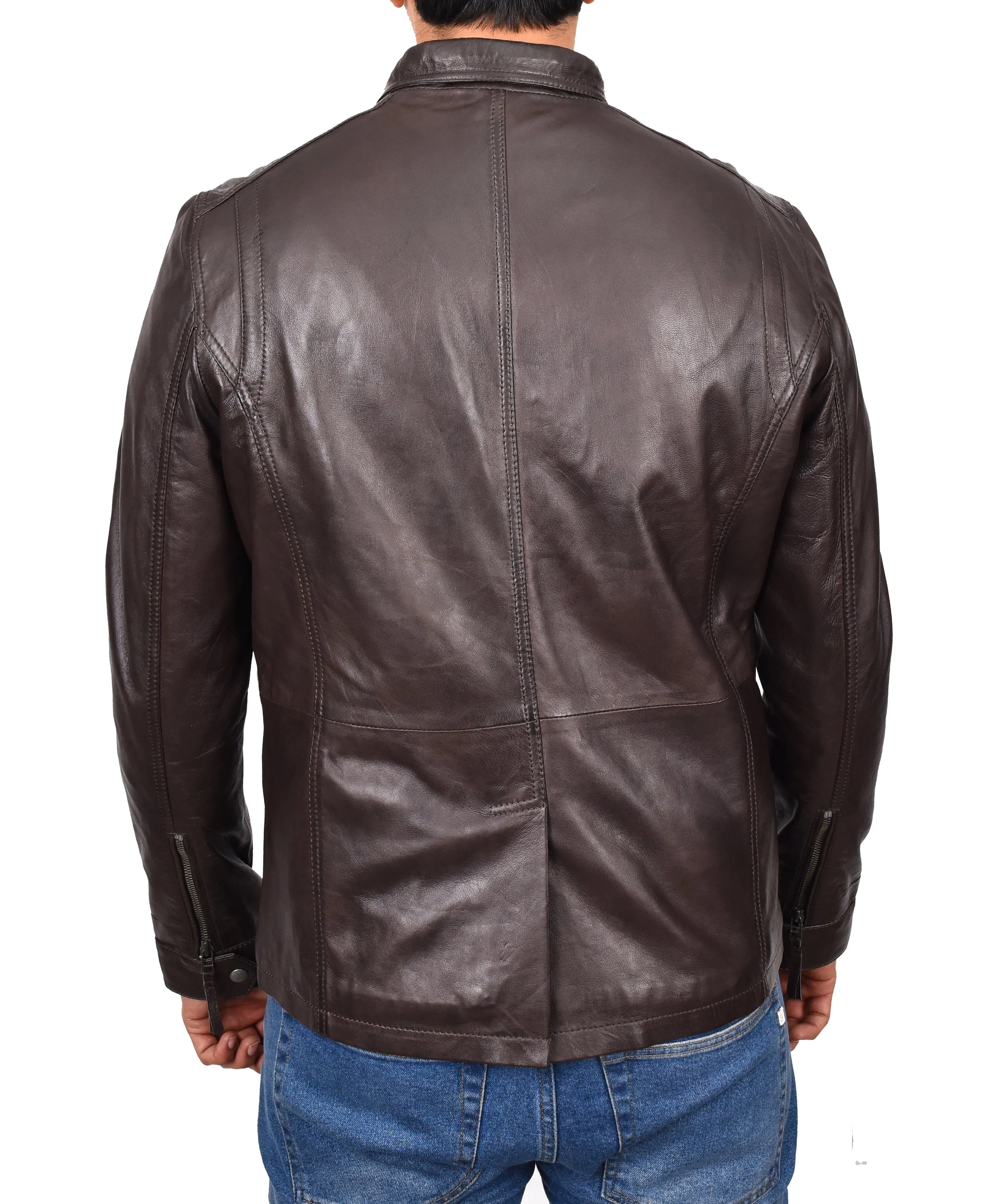 Men’s Leather Safari Style Jacket Gents Hunter Coat Brown Torok