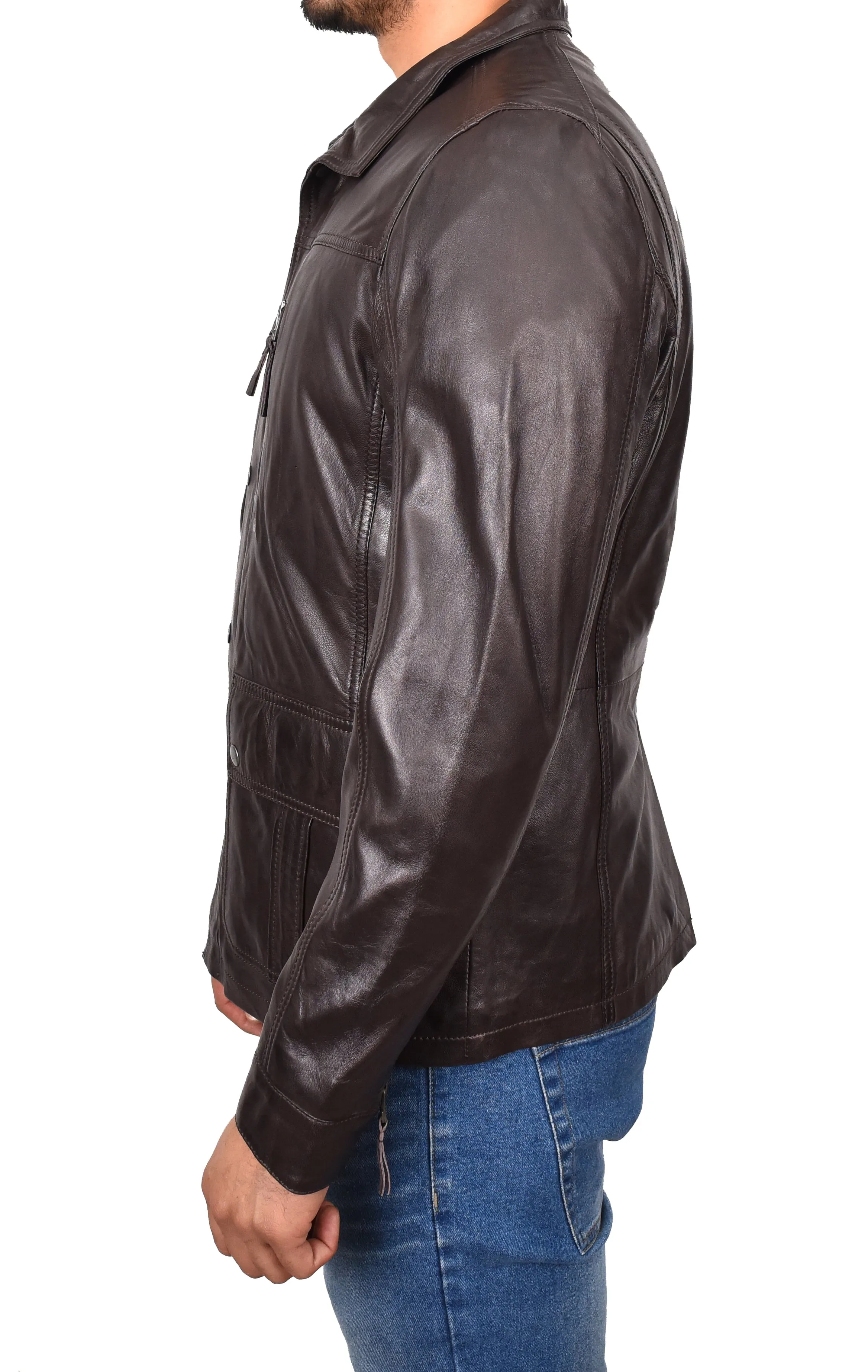 Men’s Leather Safari Style Jacket Gents Hunter Coat Brown Torok