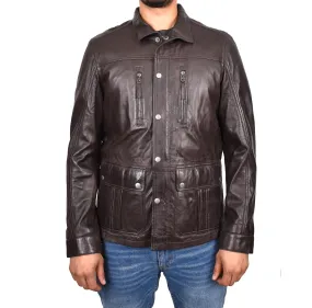 Men’s Leather Safari Style Jacket Gents Hunter Coat Brown Torok