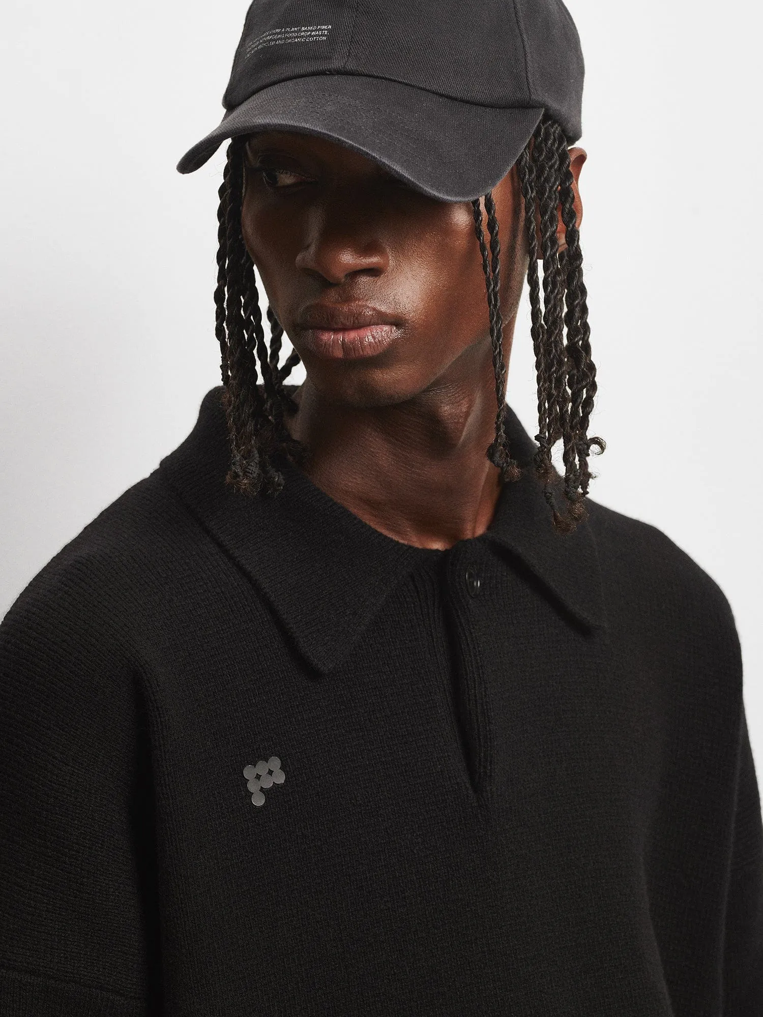 Mens Recycled Cashmere Polo Sweater—black