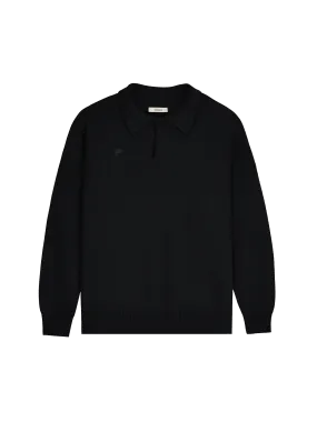 Mens Recycled Cashmere Polo Sweater—black