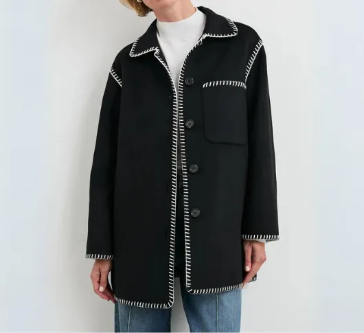 Rails - Odyssey Double Faced Coat with Blanket Stitching in Black and White