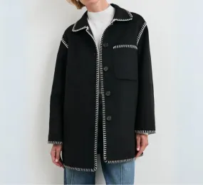 Rails - Odyssey Double Faced Coat with Blanket Stitching in Black and White