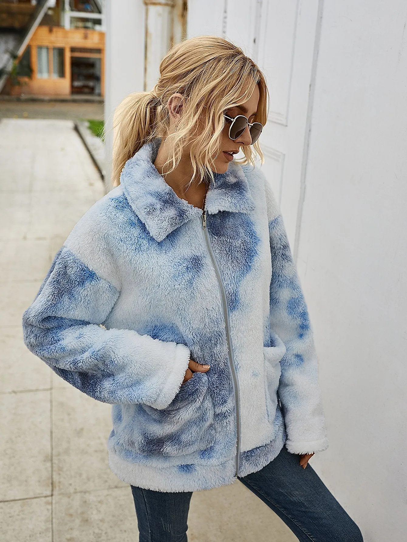 Tie Dye Plüsch Lange Ärmel Jacke