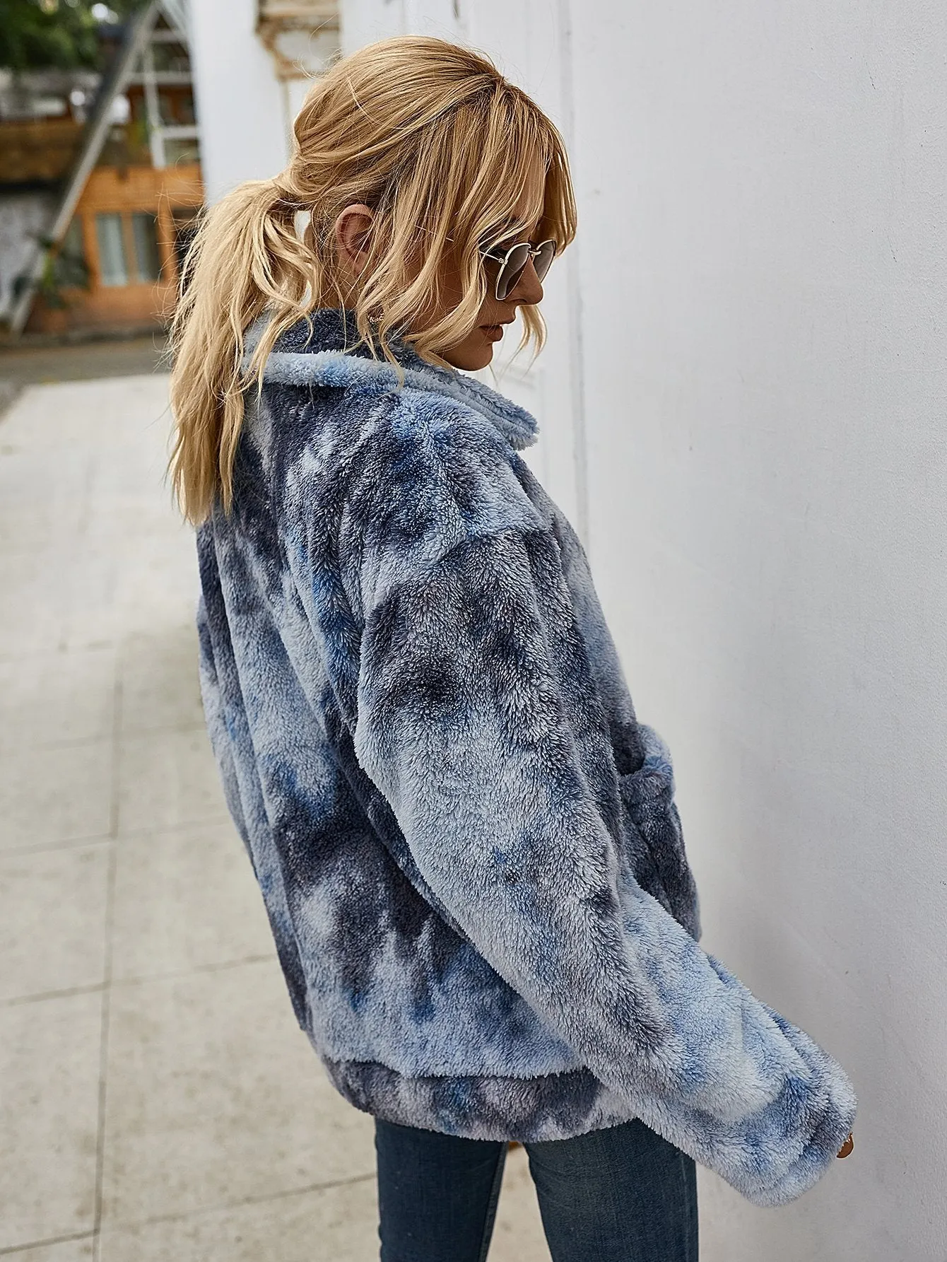 Tie Dye Plüsch Lange Ärmel Jacke
