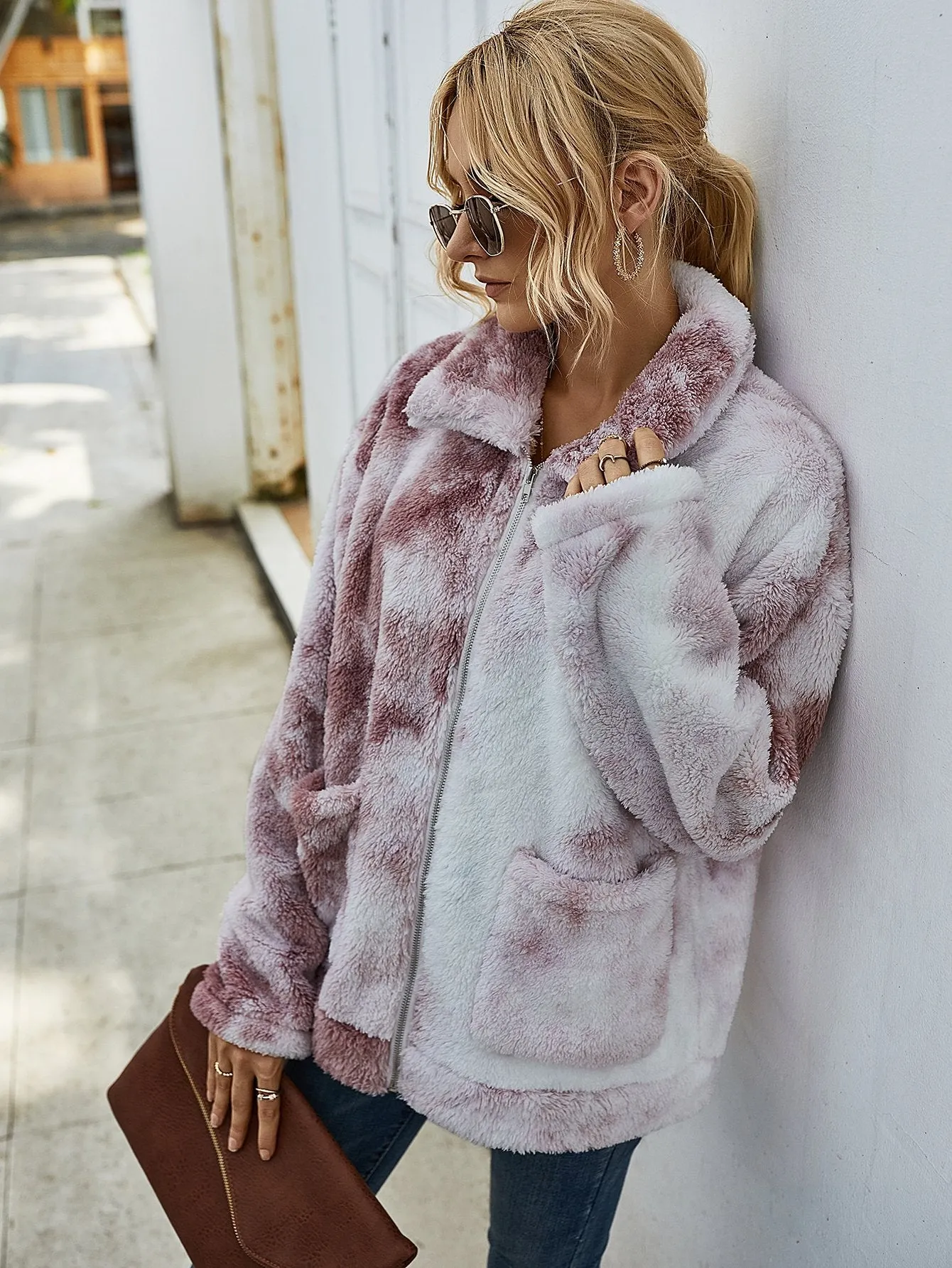 Tie Dye Plüsch Lange Ärmel Jacke