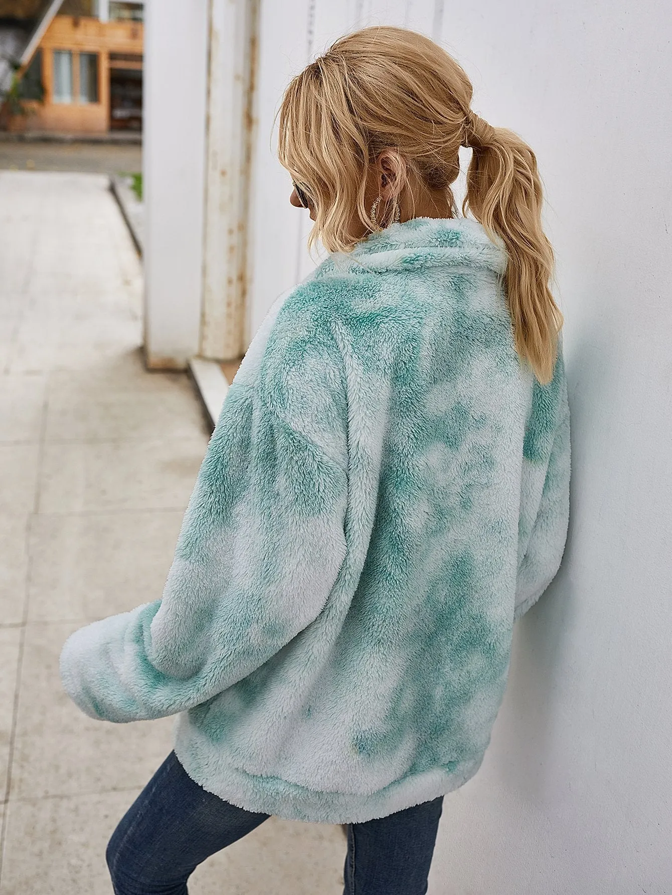 Tie Dye Plüsch Lange Ärmel Jacke