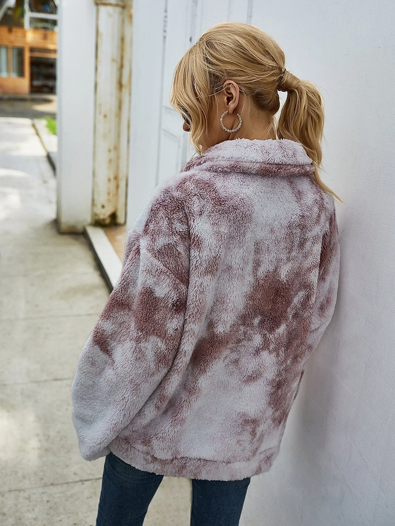 Tie Dye Plüsch Lange Ärmel Jacke