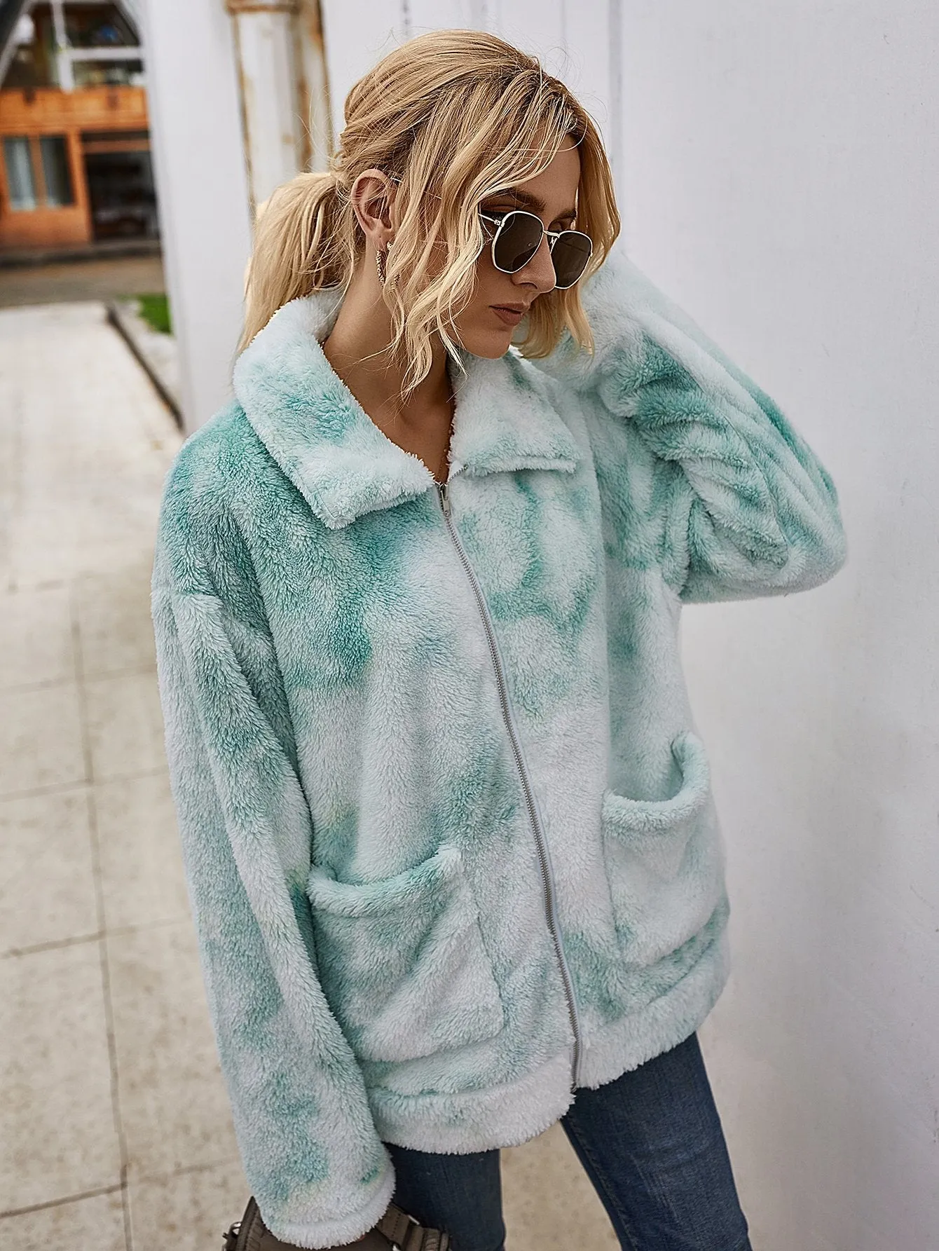 Tie Dye Plüsch Lange Ärmel Jacke