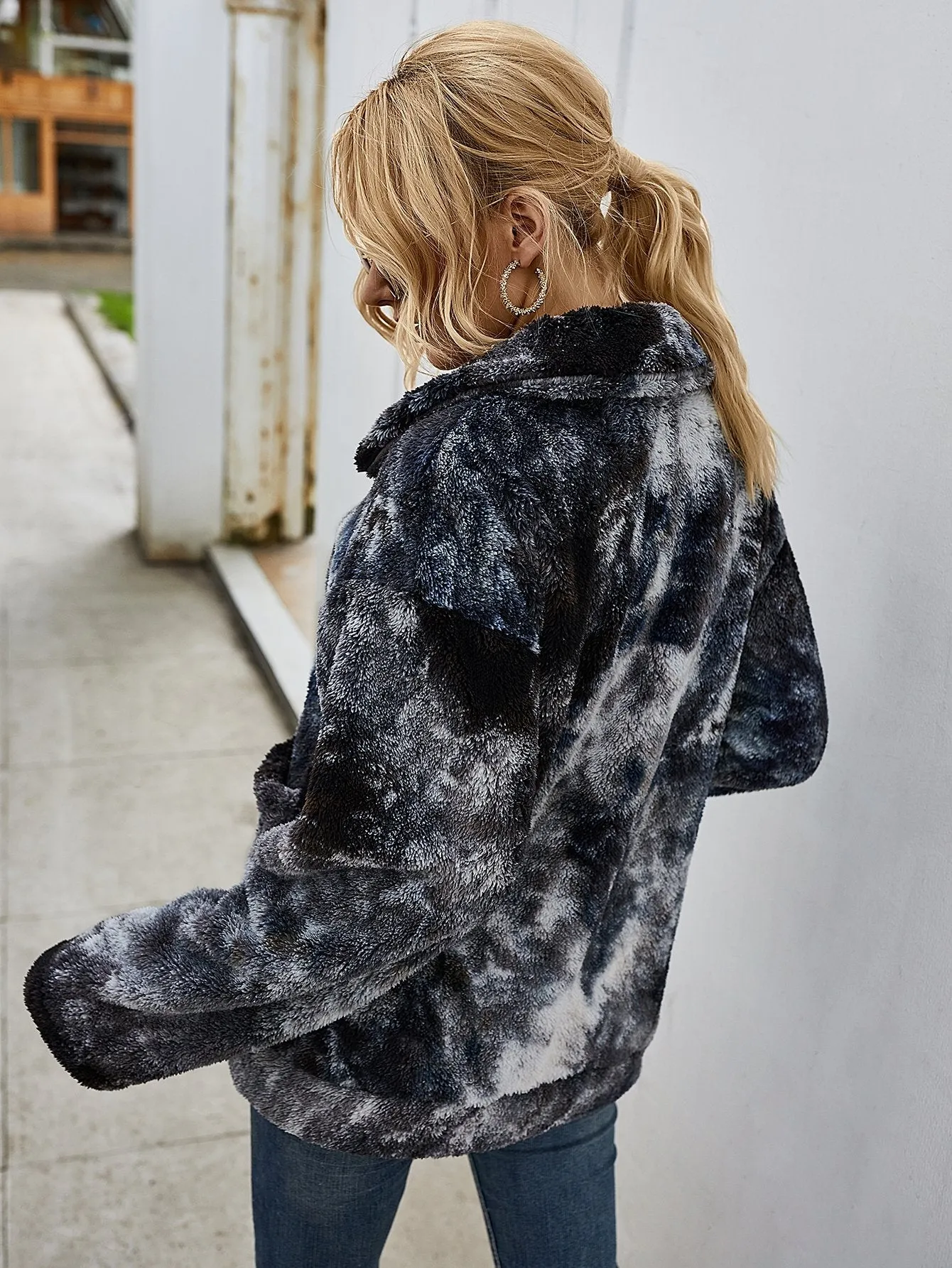 Tie Dye Plüsch Lange Ärmel Jacke