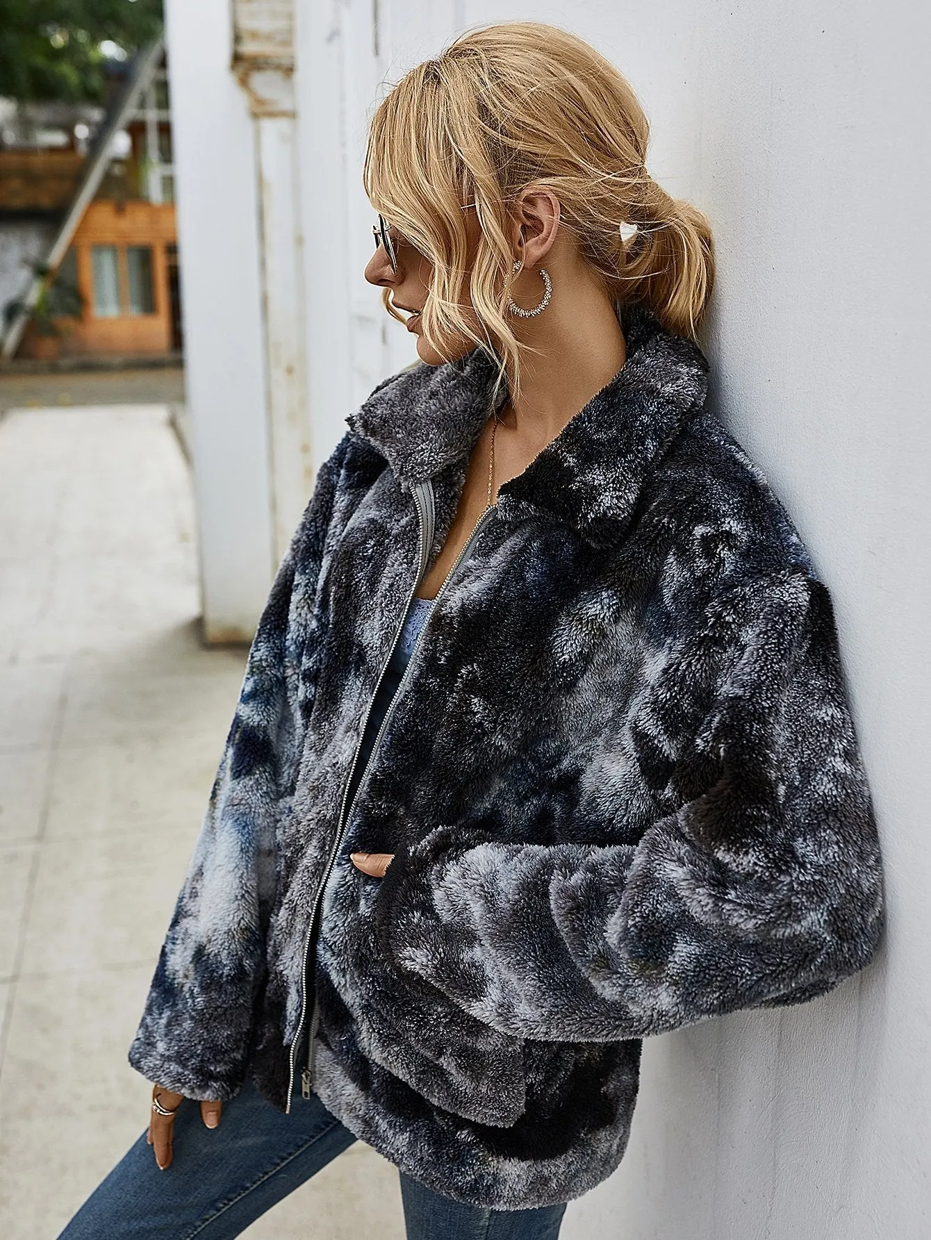 Tie Dye Plüsch Lange Ärmel Jacke