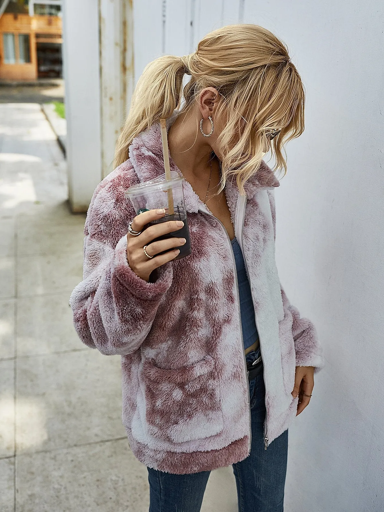 Tie Dye Plüsch Lange Ärmel Jacke
