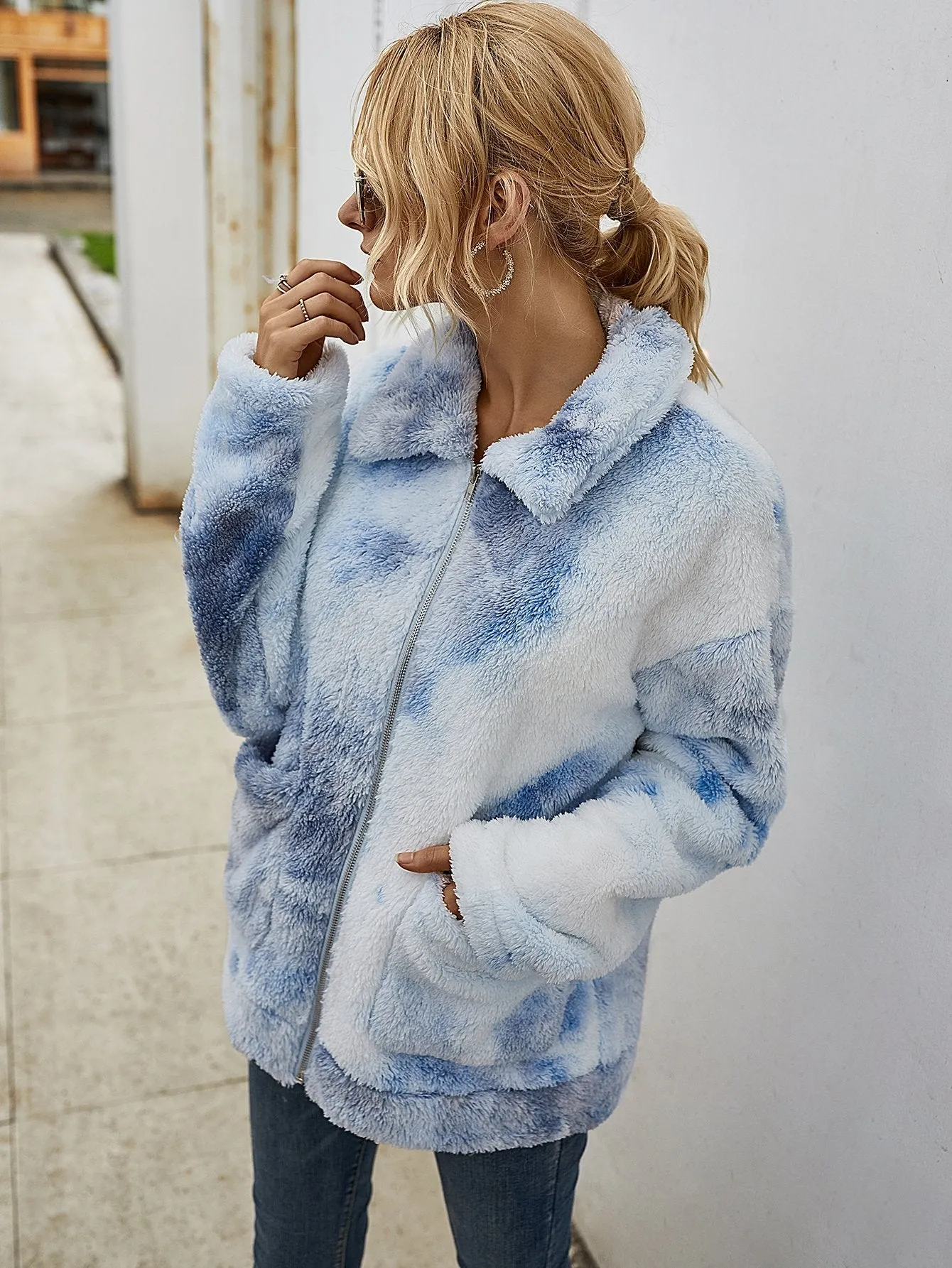 Tie Dye Plüsch Lange Ärmel Jacke