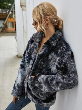 Tie Dye Plüsch Lange Ärmel Jacke