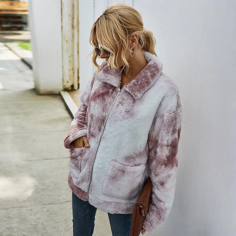 Tie Dye Plüsch Lange Ärmel Jacke